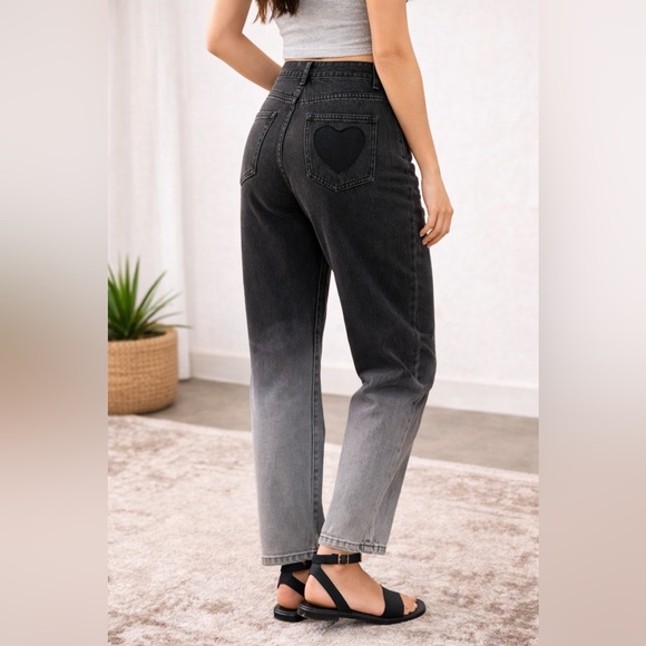 Pants - Black high waisted jeans fake heart back pockets